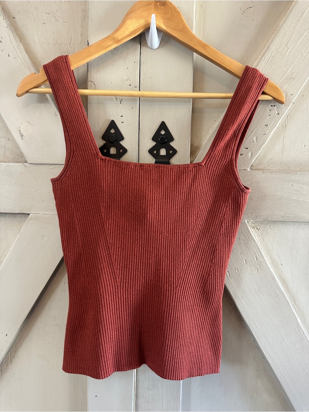 H&M Ribbed Knit Tank Top Medium Rust Terracotta Square Neck Sleeveless